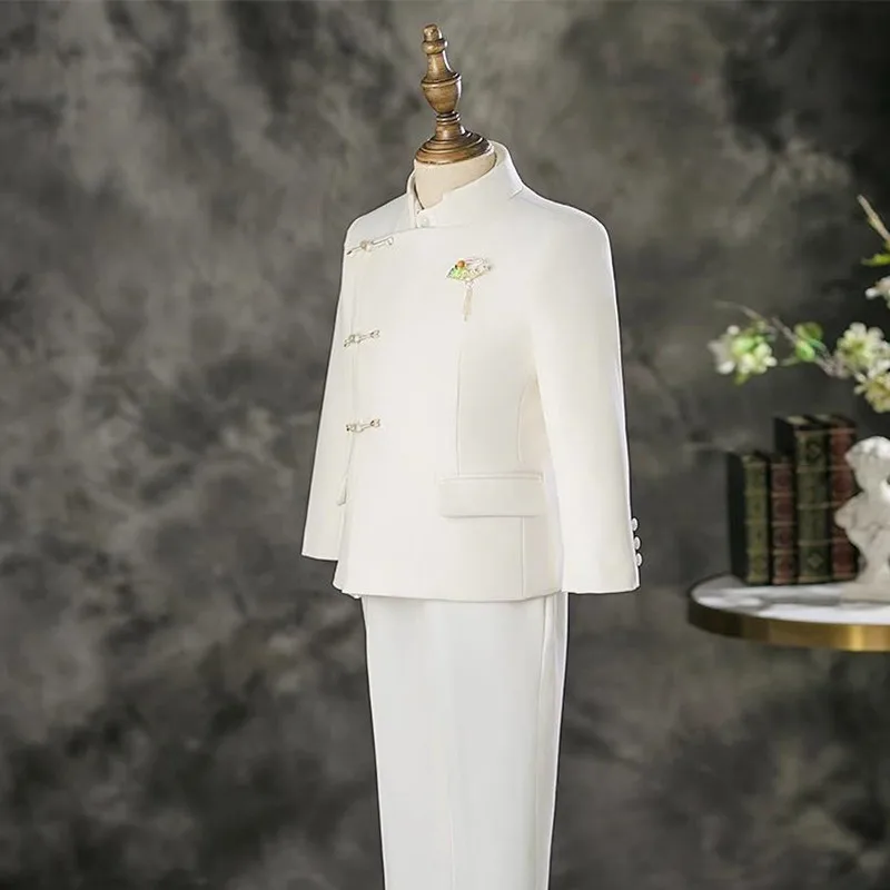 Jungenanzug direkt vom Hersteller, formelle Kinderkleidung, 4-teiliger Anzug für Hochzeit, Geburtstag, Abschlussfeier, A4384, Jungen-Partyanzug – Detail 7