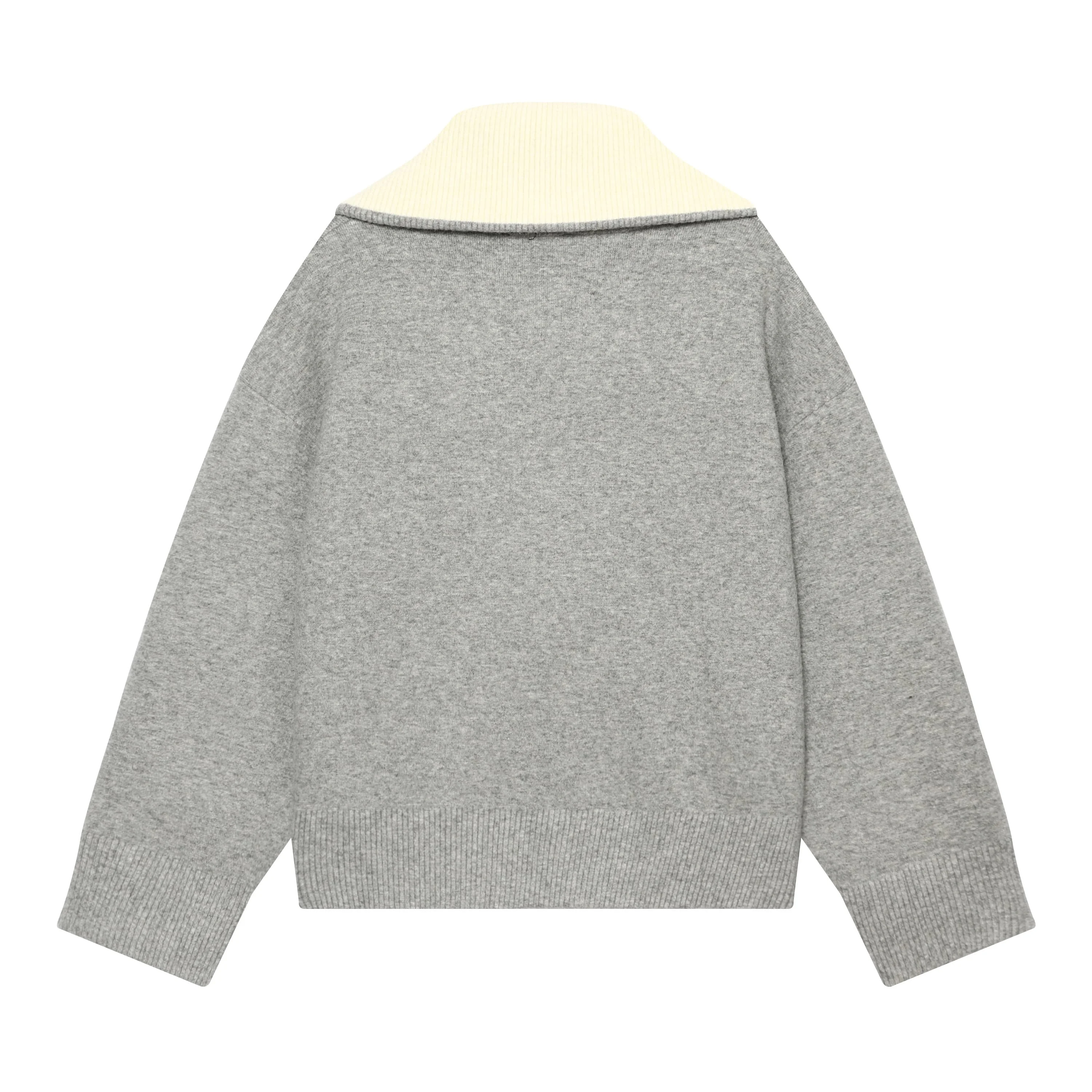 BSAY 2026 Autumn New Women Color Block Collar Knitted Jacket Full Zip Long Sleeve Loose Fit Pocket Knit Cardigan Outerwear Coat