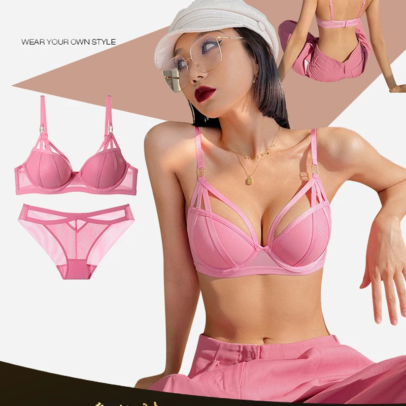Fashion Women Underwear Set Sexy Lace Hollow Push Up Bra Set Classic Bandage Temptation Brassiere Fluorescent Green Lingerie