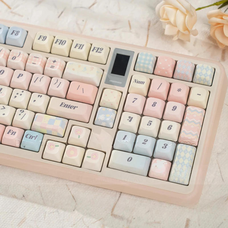 Floral Patchwork Theme Keycaps Set PBT Sublimation MOC Profile Keycaps for Mechanical Keyboard Accessories Custom Cute Key Caps