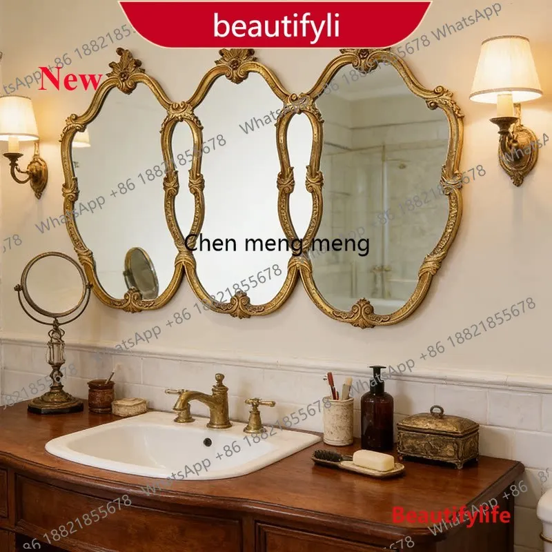 French retro bathroom wall-mounted bathroom mirror American home vanity bathroom mirror aA17