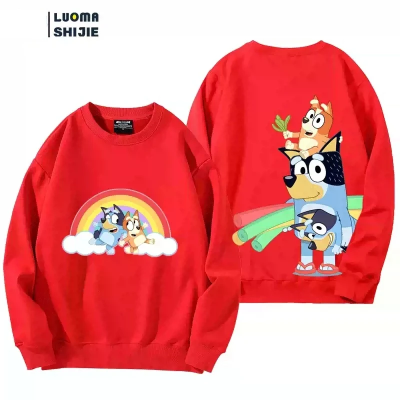 2024 New Bluey Animation Surrounding Parent-Child Clothing Cartoon Bingo Group Teqili Hoodie Custom Cotton Loose Children Gift