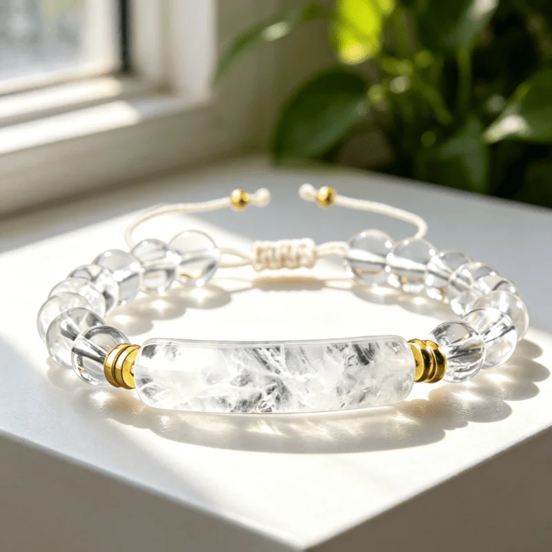 Dainty Clear Crack Crystal Bracelet, Hand Woven Drawstring Adjustable Bracelet, Transparent Quartz Bead Wrist Ornament