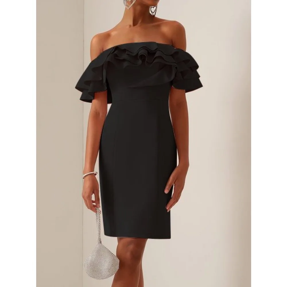 

Customized Black Off Shoulder Modern Mother of Birde Dresses 2026 for Women Wedding Ruched Elegant Evening Dress Prom Mini Gown