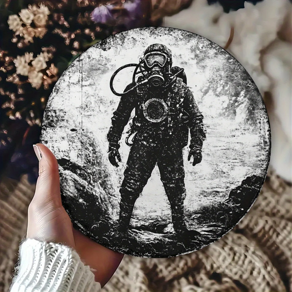 علامة منقوشة من رقائق الألومنيوم مستوحاة من الطراز العتيق، ديكور فني جداري معدني مقاس 8 × 8 بوصة للمرآب وغرفة المعيشة - غوص غوص ريترو S #1