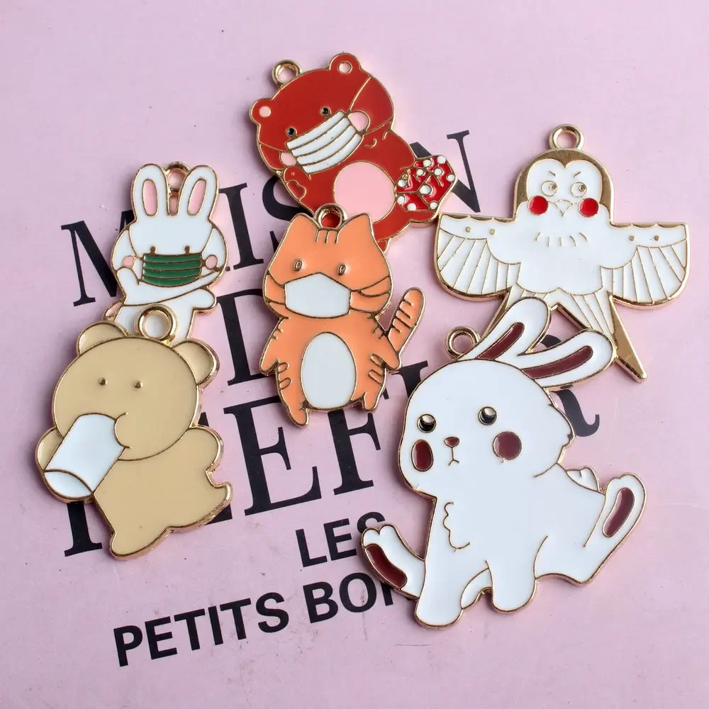 10pcs Bunny Cat Bear with A Mask Charms for Jewelry Making Earring Pendant Bracelet and Necklace Charm