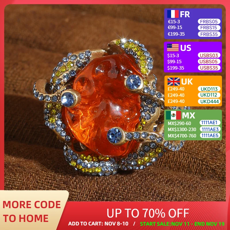 

Vintage Orange Crystal Ring Full Rhinestone Glass Gothic Jewelry Accessories Luxury High Quality Valentine Day Gift 2025