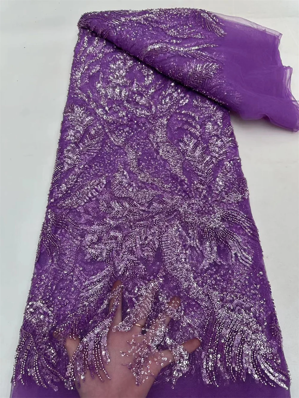 

Purple African Lace Fabric 5 Yards Embroidery Nigerian Lace Fabric 2024 High Quality Laces Groom Tulle French Lace Dress A205-2