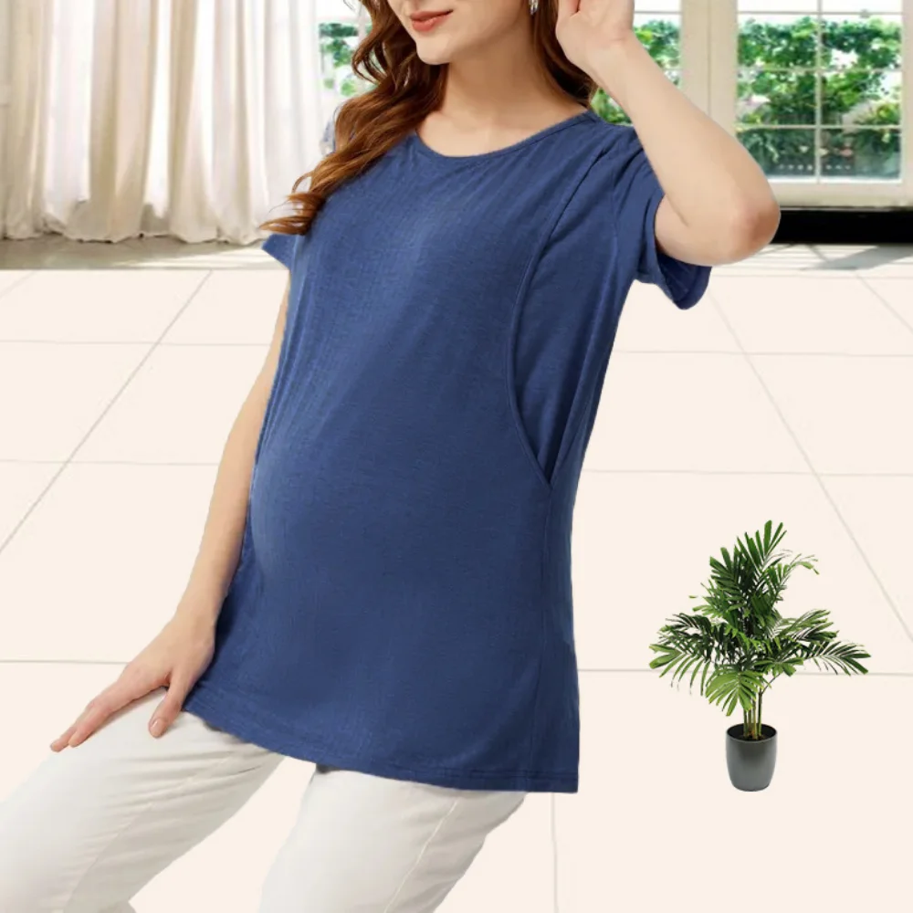 

2023 Summer Women's Maternity Nursing Tops Casual Short Sleeve Side Ruched Pregnancy Breastfeeding Shirt Solid Pregnant Top