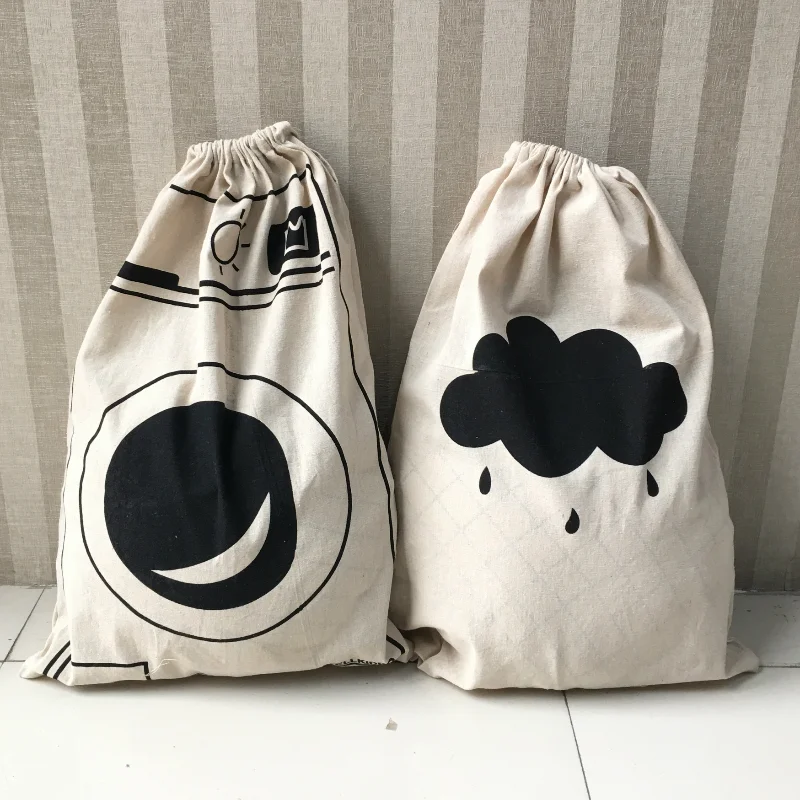 Vintage Washing Machine Print Laundry Bag Large Cotton Blended Laundry Bag Clothes Toys Storage Bag Fabric Drawstring Duffle Bag