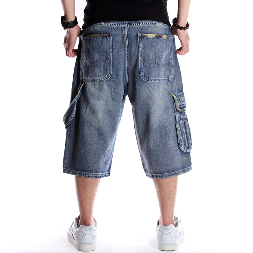 CHICVOY Men's hip hop jeans multi-pocket skateboard shorts trend cropped pants loose pants.