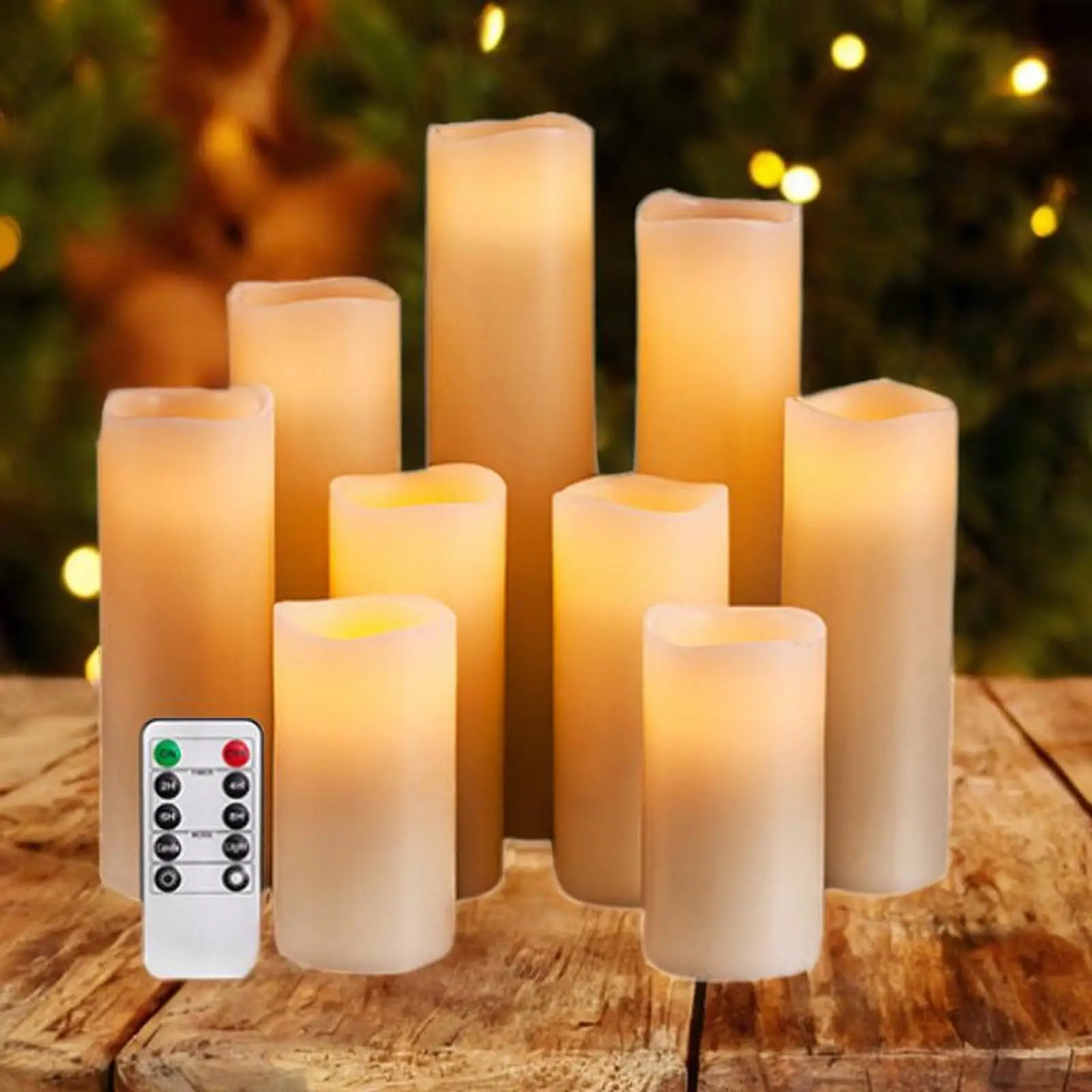 9 Pieces Flameless Flickering Pillar Candles for Restaurants Decor Accessory