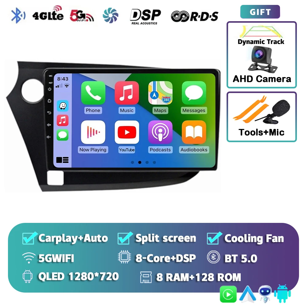 Android 15 Carplay Auto Radio Multimedia Speler Voor HONDA INSIGHT 2009-2014 Navigatie Autoradio GPS Stereo 2din Head unit