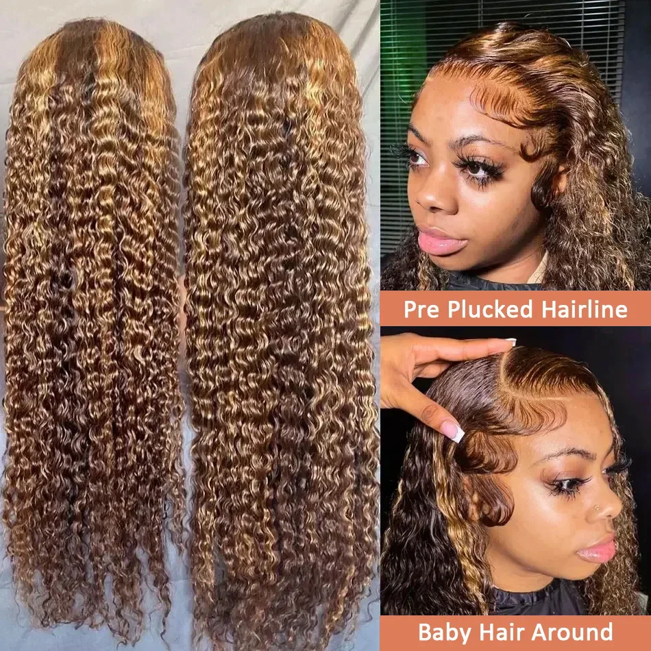 13x6 hd lace frontal wigs deep water wave human hair Highlight ombre curly 100% brazilian for women cheap on sale clearance