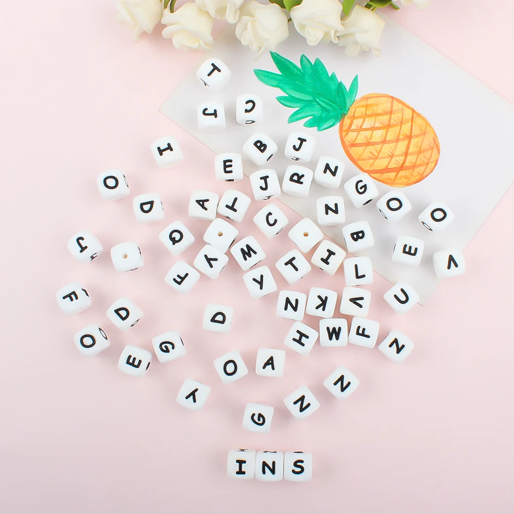 20 pz/lotto lettere in Silicone perline 12MM Baby English Alphabet Chew Bead BPA Free fai da te ciuccio catena portachiavi accessori per penne