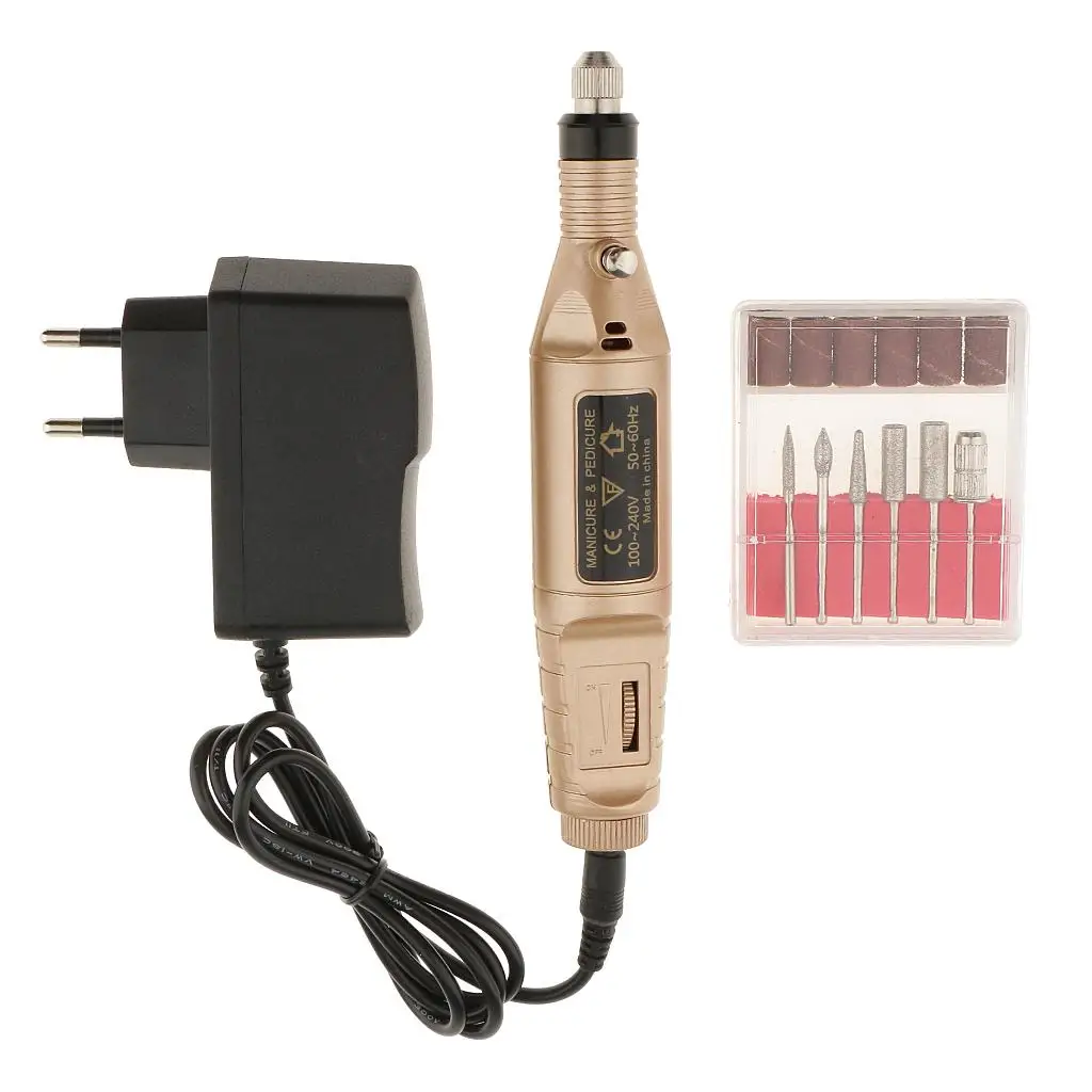 Hot Sale Protable Mini Electric File Nail Drill Manicure Machine Kit Set EU Plug Gold high quanlity