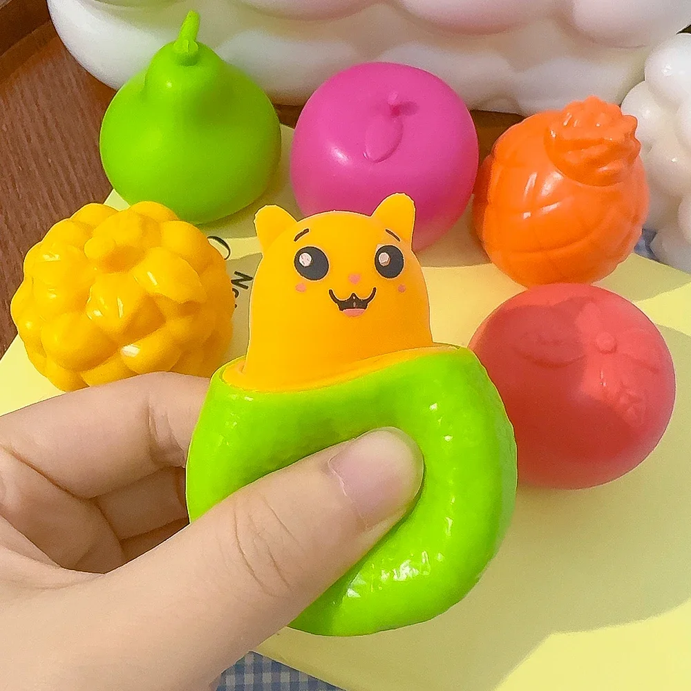 Cartoon Sticky Fruit Rabbit Squeeze Finger Toys Kids Children Squirrel Rabbit Cup Pinch Music Toy Creative Stress Relief Gift