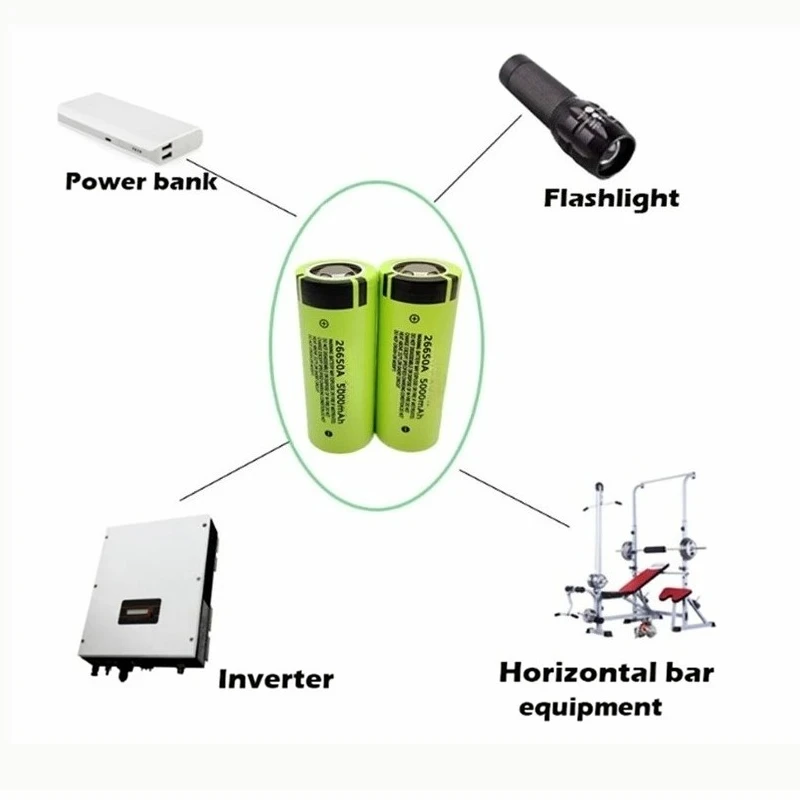 Flat Top 26650A Battery 3.7V 5000mAh Lithium Ion Rechargeable Battery for Flashlight Etc