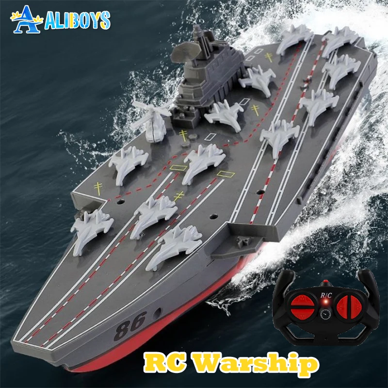 2.4G RC Warship Remote Control Dual Motor Speedboat Carrier Aircraft Ship Electric Boat Model Kid Waterproof Toy Christmas Gift