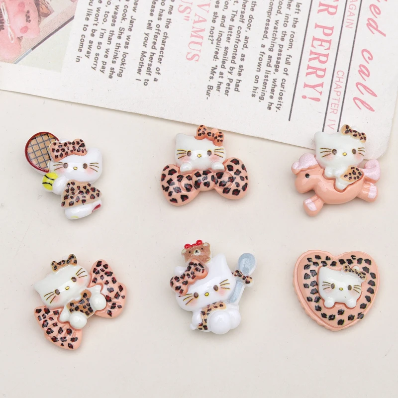 

New Hello Kitty Resin Shoes Charms For Clogs Cartoon Leopard Print Kawaii Beads Shoe Buckles Decoration Party Gifts