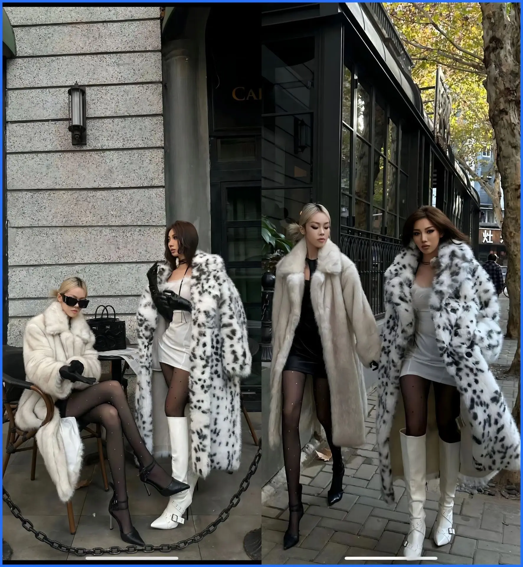 

2024 autumn and winter new leopard print women's coat medium long suit collar imitation fox fur grass coat