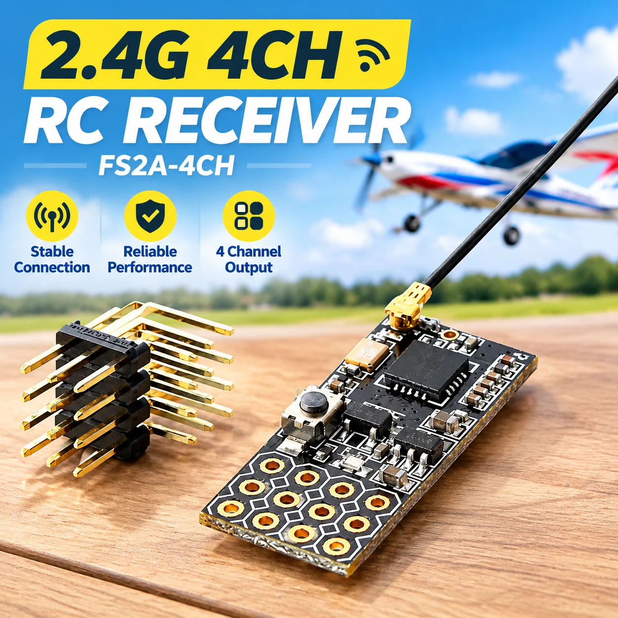 2.4G 4CH RC Receiver FS2A-4CH PWM Signal Output 4 Channel Radio Receiver for Fixed Wing Airplane RC Model Aircraft Quadcopter