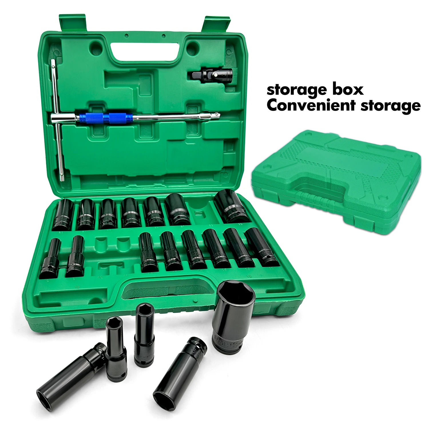 8-32mm Torque for Motor Repair 22pcs Combination Drive Extended Socket Hexagonal Impact Sleeve Set with Portable Storage Case