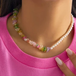 Boho Kpop Acrylic Stone Imitation Pearl Chain Necklace Women Girls Wedding Sweet Beads Short Collares Y2K Necklace Accessories