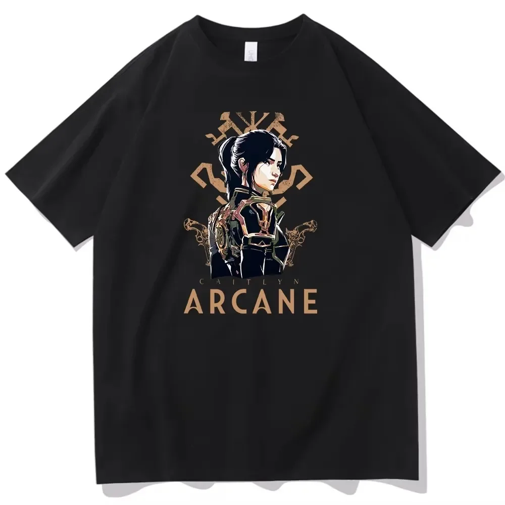 T-shirt Arcane Temporada 2 Caitlyn T Shirt Anime Cosplay Tees Women Men Grunge Aesthetic Short Sleeve Streetwear