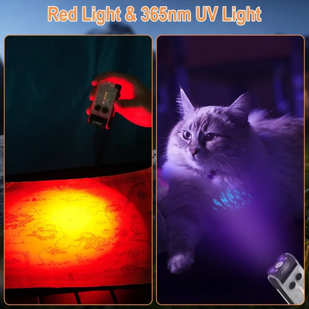 BORUiT V30 UV EDC LED Flashlight Type-C Rechargeable Power Bank Work Light Torch with Magnet Buzzer Camping Pocket Lantern