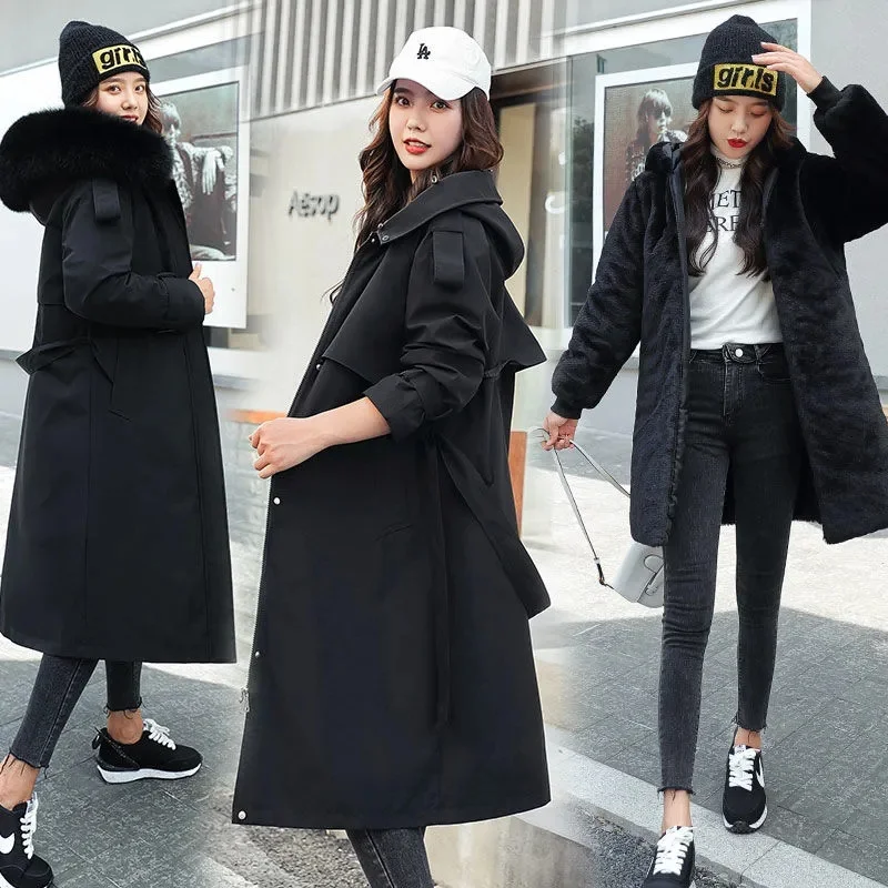 2026 New Winter Jacket Women's Parkas Thick Warm Fur Lining Long Parka Female Hooded Fleece Padded Coat Distachable Outwear 5XL
