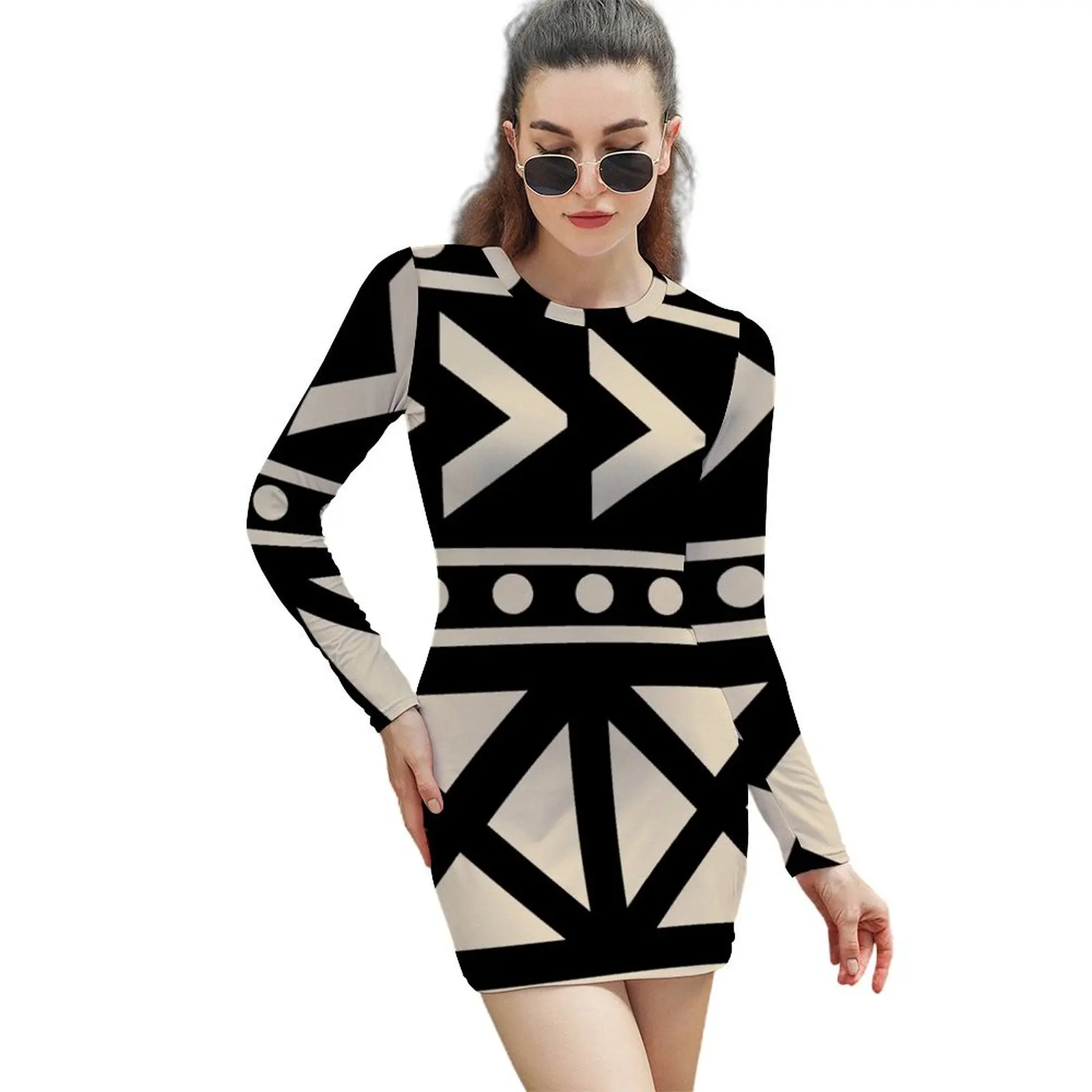 

African mud cloth black and white Trending Black And White Cloths Long-Sleeved Sheath Dress clothing women summer 2024