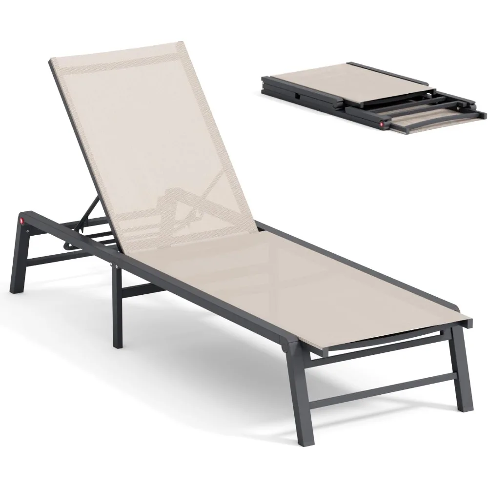 

Aluminum Chaise Lounge Chair Outdoor, Foldable Patio Lounge Chair Assemble-free, Pool Lounge Chairs With 5 Adjustable Backrest,
