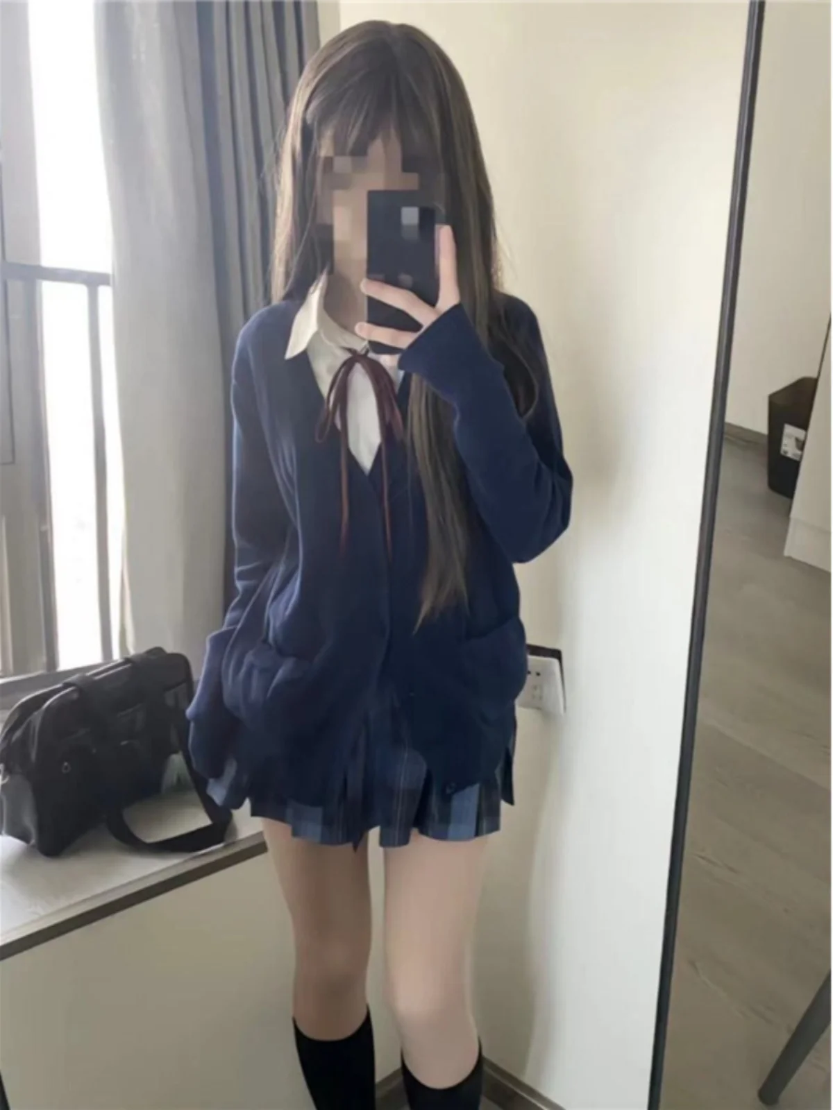 

plus Size Student Uniform Sweater Set V-Neck Long Sleeve Cardigan Knitwear Large Size Autumn New Style for plus Size Women