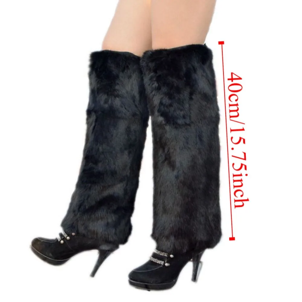 Soft Fluffy Faux Fur Leg Warmers Solid Color Thick Warm Knee Sleeve Elastic Colorful Knee High Boots Cover Cosplay Accessory