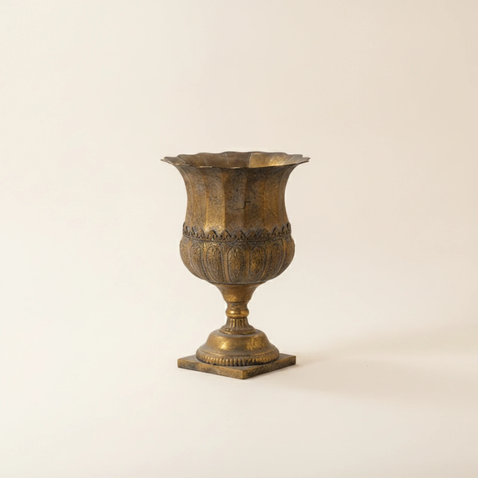 Pedestal Vase Embossed Vase with Scalloped Rim Urn with Square Foot Large Decorative for Entryway, Lobby