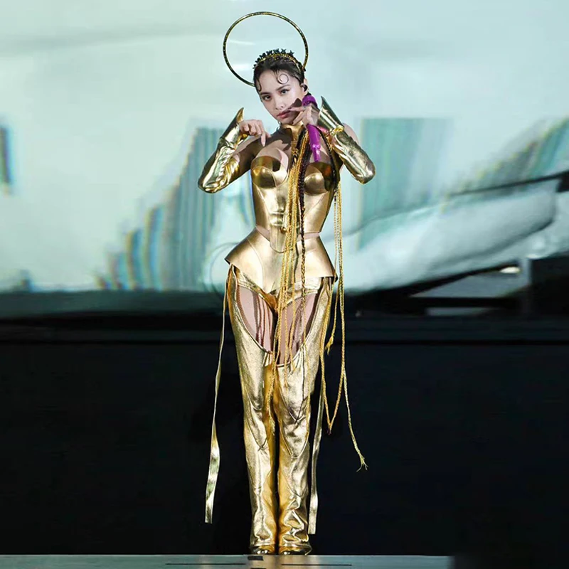 2024 Private Customized Style Golden Cyber Style Fashion Show Set Gogo Stage Performance Costume Jazz Dance Song Clothing XH668