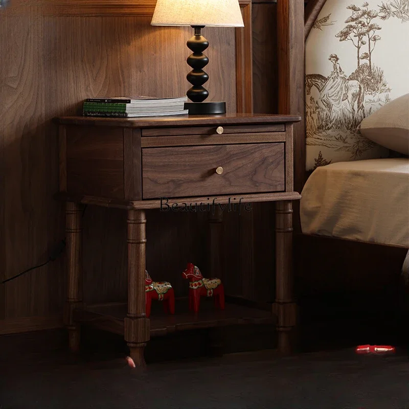 

Z.-*French retro bedside table North American black walnut small apartment bedroom locker