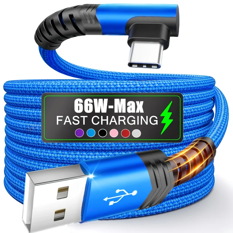 Type C Charger Fast Charging Right Angle USB to USB C Cable Braided Charger for Samsung Huawei Xiaomi RedMi Oppo Oneplus