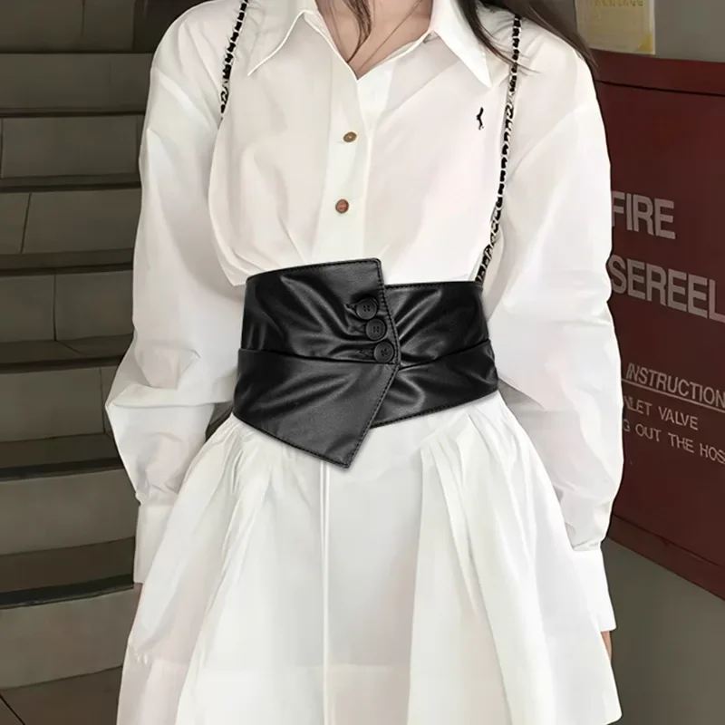 

Модный черный пояс из искусственной кожи, женский джинсовый пояс, эластичная широкая одежда