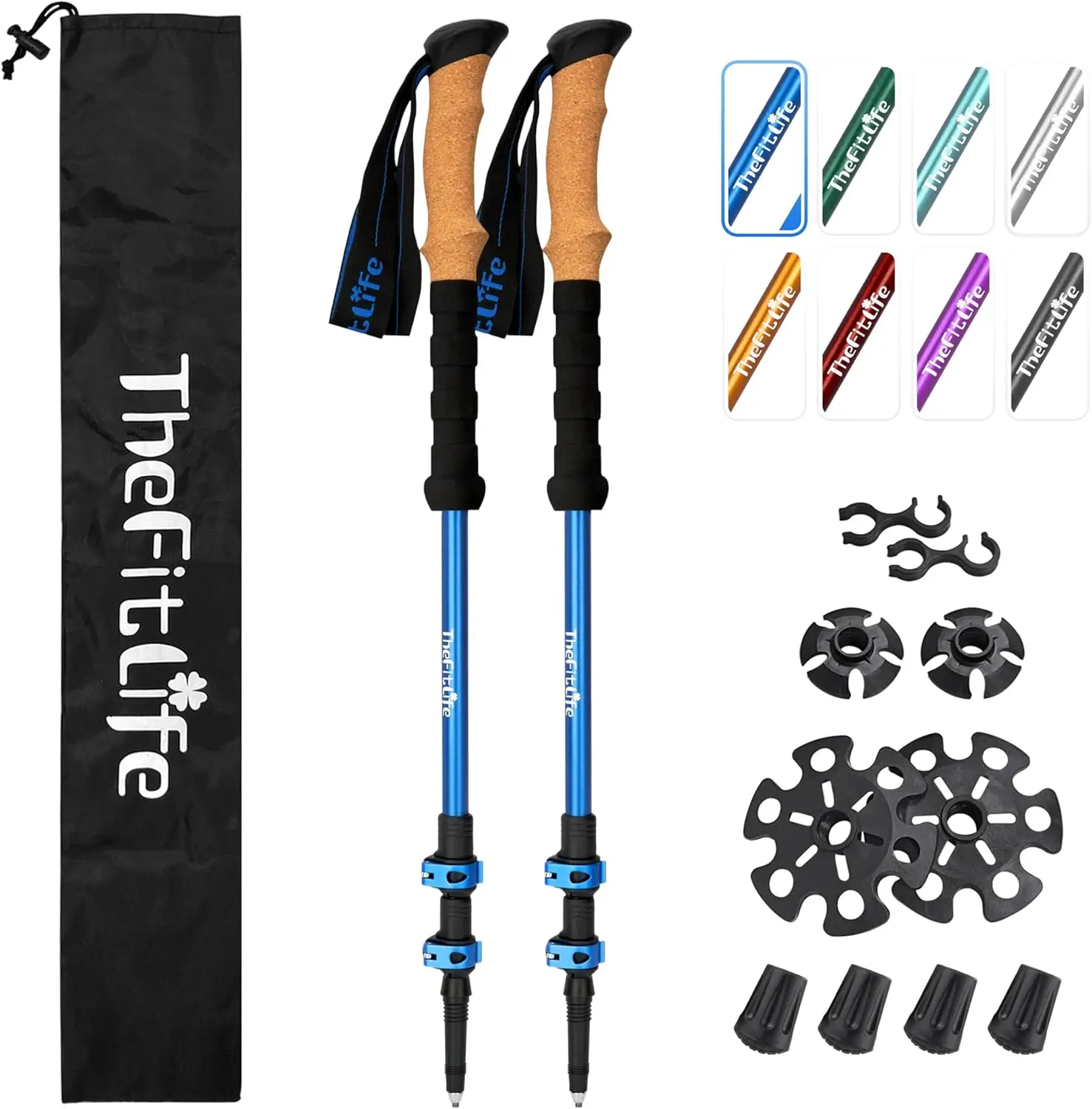 Trekking Poles - Lightweight 7075 Hiking Sticks with Cork Grips, Adjustable Design, Metal Flip Lock for Men & Women - Perfect fo