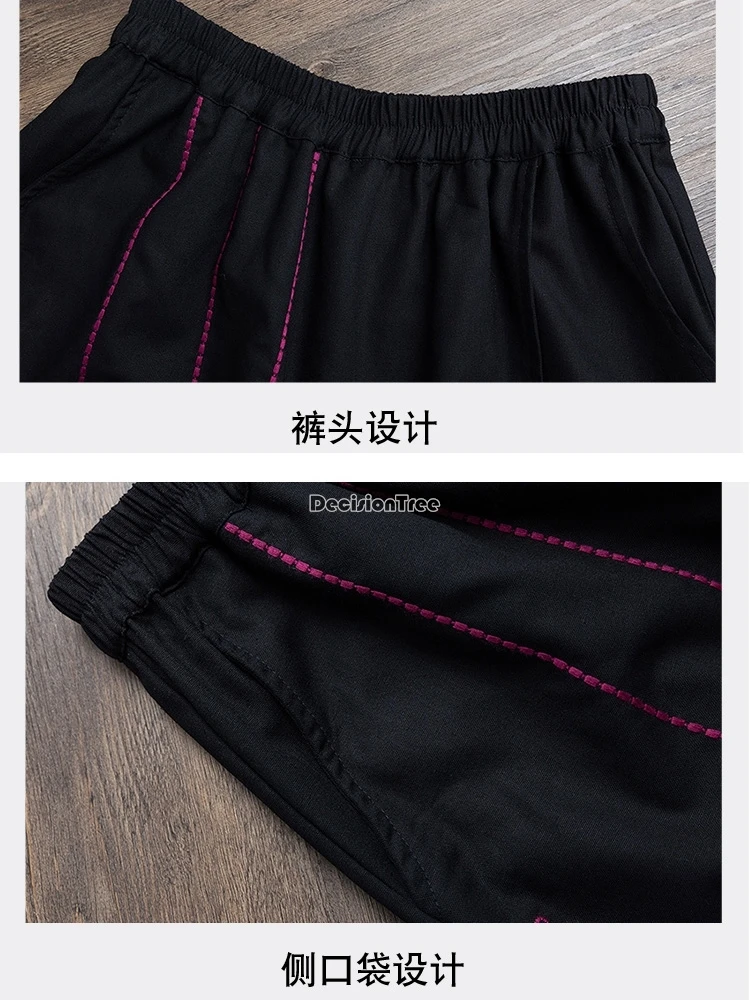 سراويل نسائية مطرزة من القطن والكتان على الطراز الصيني لعام 2025 سراويل نسائية فضفاضة بخصر مطاطي غير منتظمة سراويل واسعة الساق