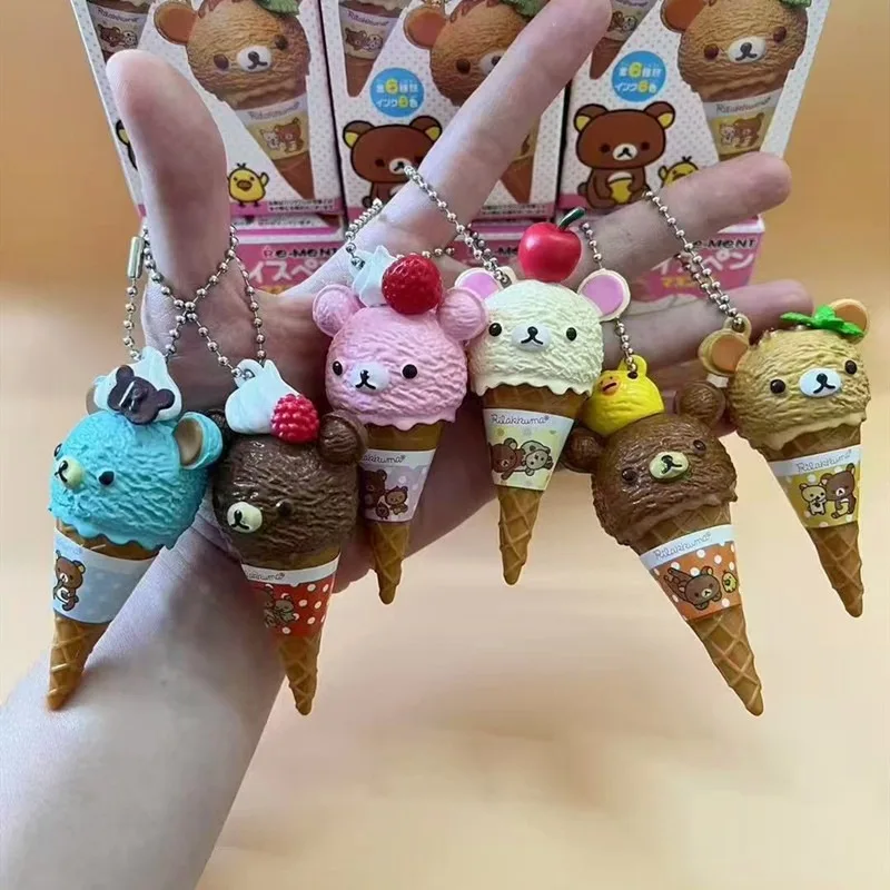 6pcs Cartoon Anime Rilakkuma Cone Ice Cream Girl Bag Pendant 2025 8cm Cute Doll Keychain Figure Toy Decoration Collection Gift