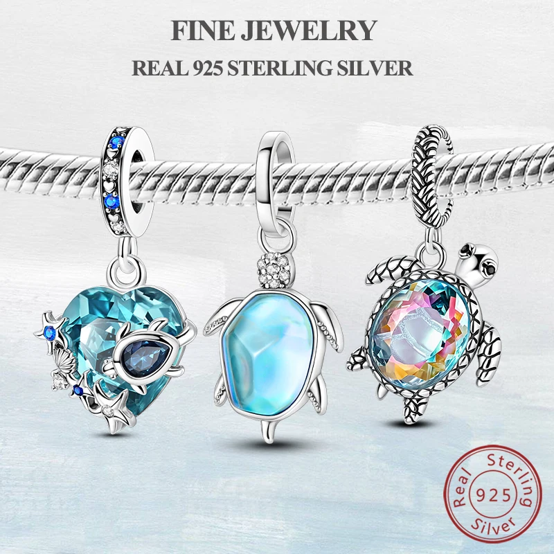 

100% стерлингового серебра S925, подвески, бусины, синяя черепаха, морская звезда, подвеска в виде ракушки, подходит для оригинального браслета, подвески, женские ювелирные изделия, подарок