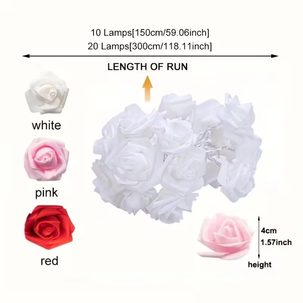 Guirnalda de luces de hadas de rosas artificiales, funciona con pilas (excl), decoración romántica para propuesta de boda en dormitorio, regalo del Día de San Valentín, 1 ud.
