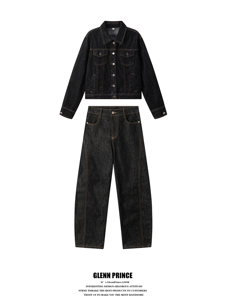 

GPstudio American Retro Washed Short Denim Jacket Women's Autumn Trend Casual Slimming Basic Set Teenage Cotton Polyester Blend