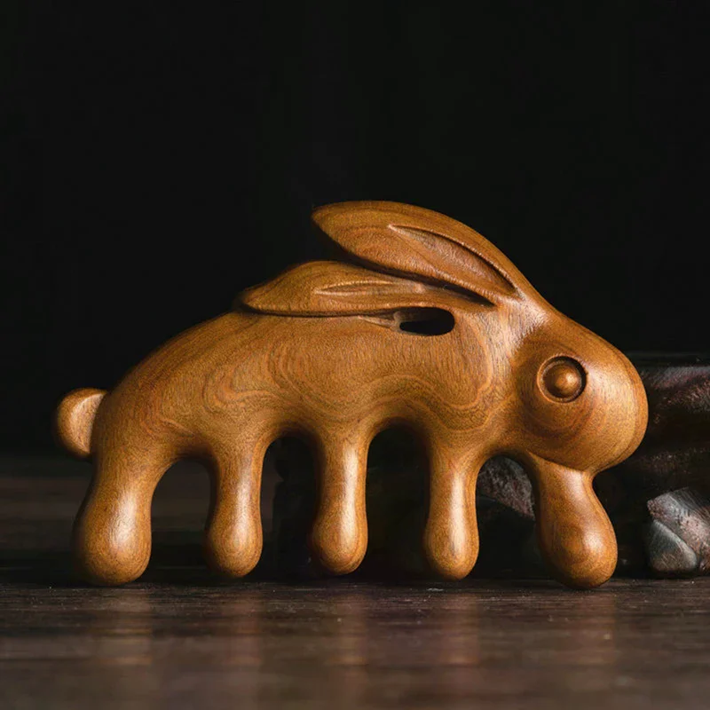 

1Pc Body Meridian Massage Comb Green Sandalwood Rabbit Shaped 5 Tooth Comb Acupuncture Therapy Anti-static Smooth Hair Comb