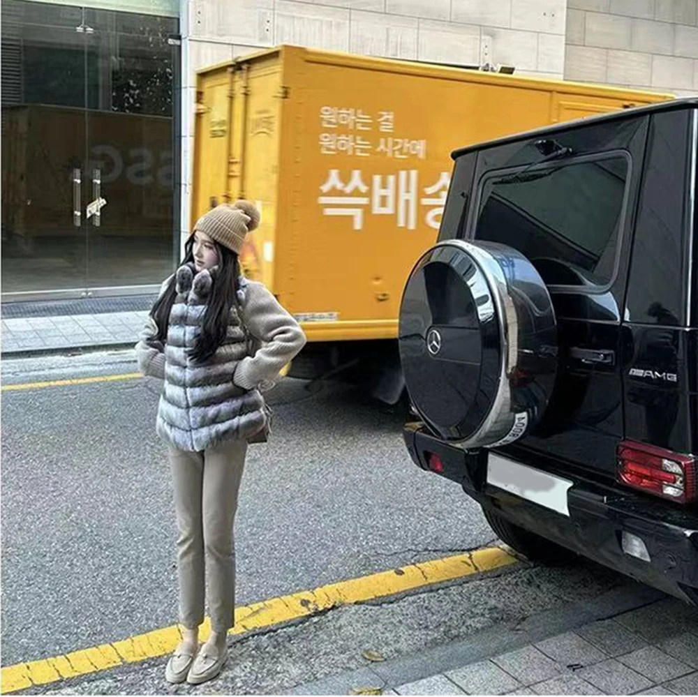 Jxwatcher Real Rex Fur Coat 2025 Spring Fashion Wool Coat Patchwork Knit Sleeves Ladies Stand Collar Fur Jacket Fall New Arrival