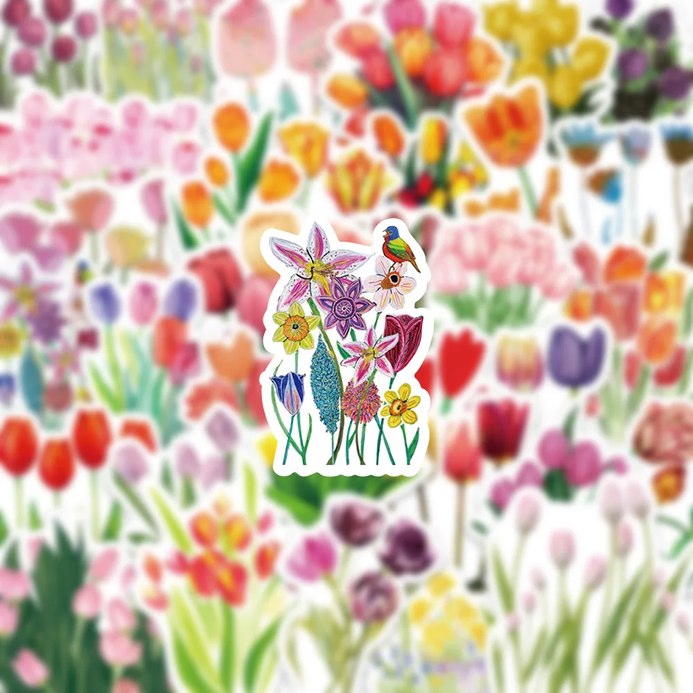 50PCS Tulipa Blumen Danke Belohnung Aufkleber personalisierte Cartoon dekorative Bleistift Box Tasse Gepäck Aufkleber Kinder Spielzeug Geschenk