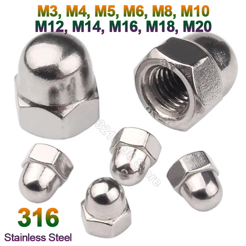 2-20pc DIN1587 Acorn Nut M3 M4 M5 M6 M8 M10 M12 M14 M16 M18 M20 316 Stainless Steel Hex Cap Nut Blind Domed Decrotive Cover Nuts